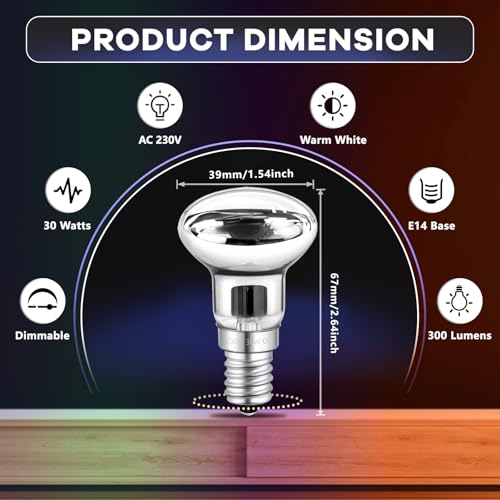 SCNNC Reflektorlampen E14 R39 230V Reflektorbirne Dimmbar Lavalampe Birne – Ansicht 2