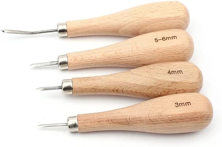 RORGETO 1PC Leather Sewing Shoes Wood Rhombus Handle Tool Awl 3/4/5-6mm Hand Stitching Taper Leather Needle Craft Sewing Tools - (Color: 3mm)