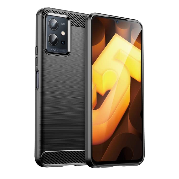 Image of NPRC Hybrid Ultra Slim Protective Case TPU Non-Slip Carbon Fiber Texture Shockproof Case Cover for Vivo T1 5G - Black