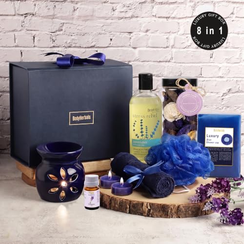Image of BodyHerbals Lavender Bath & Body Care Gift Set - 8 Pcs Luxury Spa Kit with Accessories | Vegan Skincare Gift Set for Women & Men | Diwali, Birthday, Anniversary, Wedding, Raksha Bandhan & Special Occasions