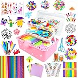 【 All in 1 Arts and Crafts for Kids】A total of 3000 pieces of 16 different styles of kids craft supplies & materials, included Folding Storage Box, Pipe Cleaners, Feathers, Multicolor Paper, Sticks, Stickers, Letter Beads, Eyes, Strings, Instruction ...
