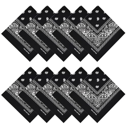 Gorgeous Island 10 Pack 100% Cotton Bandanas 22x22 inches - Multi-Purpose Square Scarfs for Men & Women, Headbands, Face Cover, Fashion Accessories