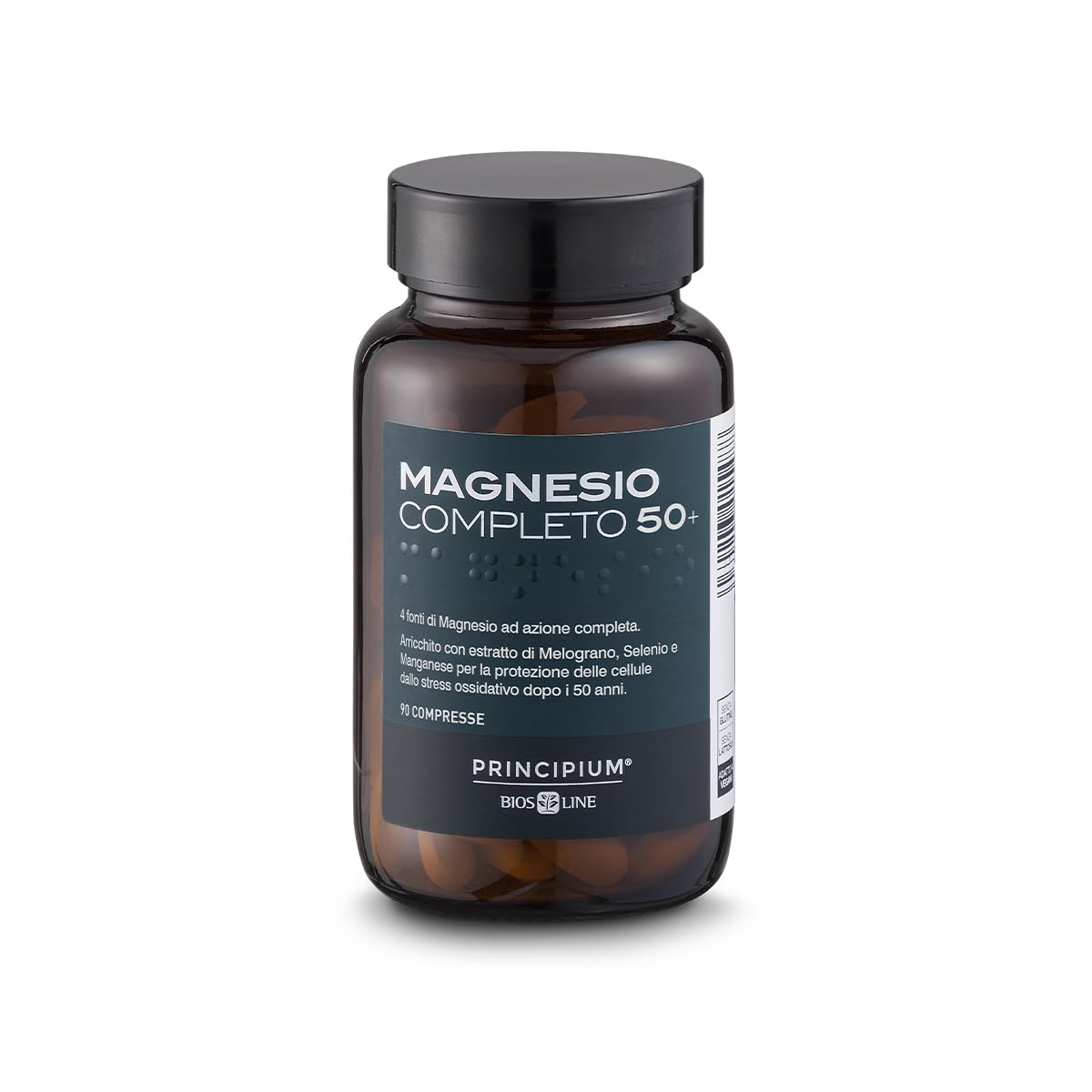 Bios Line Principium Magnesio Completo Brevettato 50+ Compresse, Integratore Alimentare, Magnesio, Selenio, Manganese e Melograno, 90 Compresse