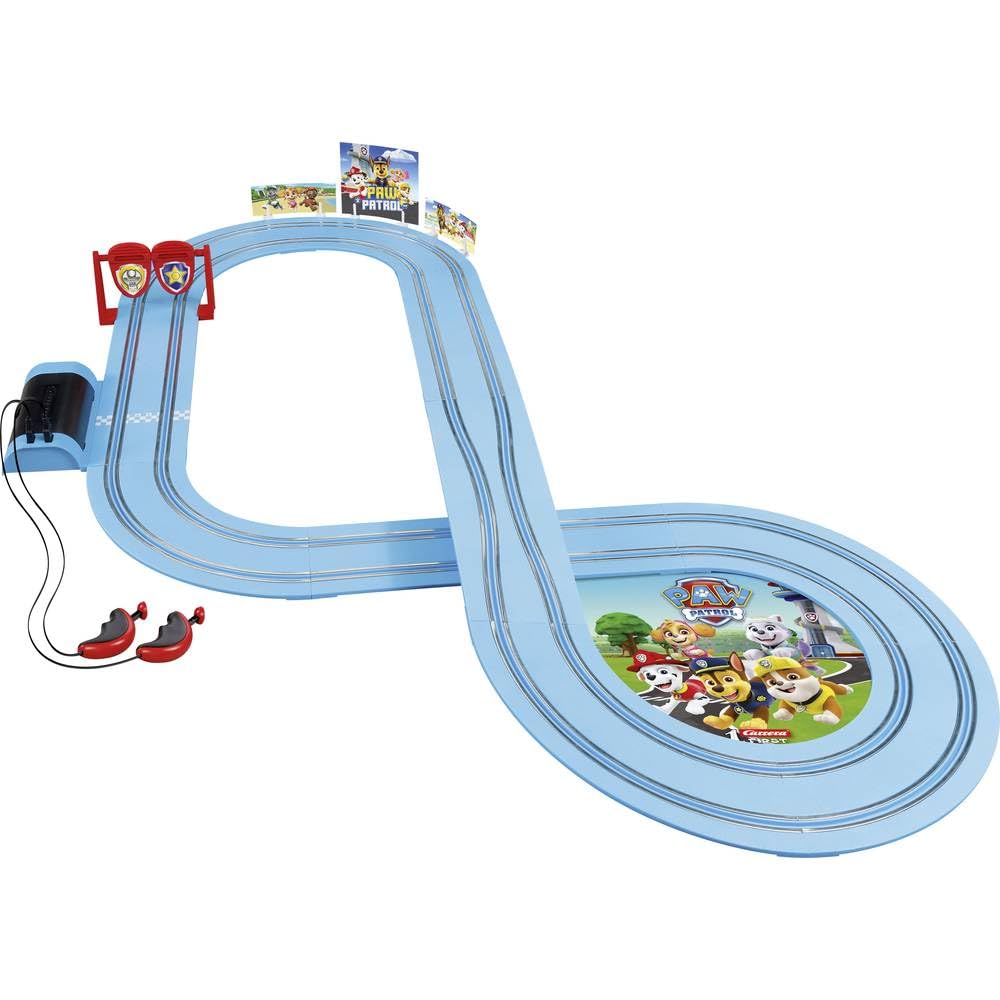 Carrera 20063035 FIRST PAW PATROL On the Double 2,4m Rennstrecken-Set | 2 ferngesteuerte Fahrzeuge mit Chase und Rubble | mit Handregler & Streckenteilen | Spielzeug für Kinder ab 3 Jahren
