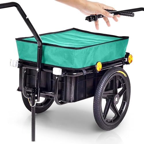 SAMAX Transportanhänger 70 Liter / 60 Kg Fahrradanhänger Lastenanhänger mit Kupplung Fahrrad Anhänger Handwagen mit Kunststoffwanne in Grün SAMAX Transportanhänger 70 Liter / 60 Kg Fahrradanhänger Lastenanhänger mit Kupplung Fahrrad Anhänger Handwagen mit Kunststoffwanne in Grün