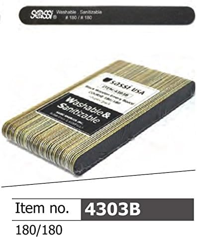 Sassi 180/180 Grit Black Wooden Emery Board 50 pieces, Professional, salon , pedicure, manicure, nail art, nail block, sanding paper, emery board, miracle shiner, washable, sanitizable, shiner, buffer, buffer block, cosmetic