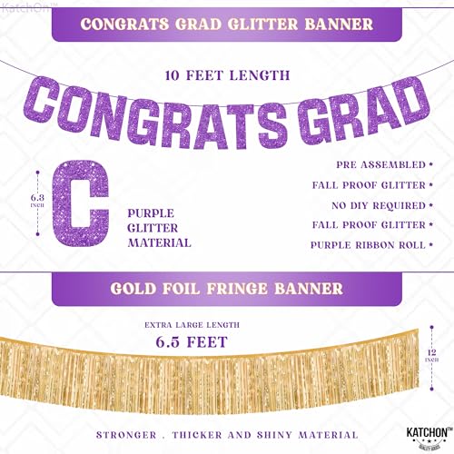 Image of Graduation Decorations 2026 | Purple and Gold Graduation Balloons Arch Set - Huge Pack of 67 | Congrats Grad Banner, Graduation Photo Props | Grad Party Supplies | KatchOn