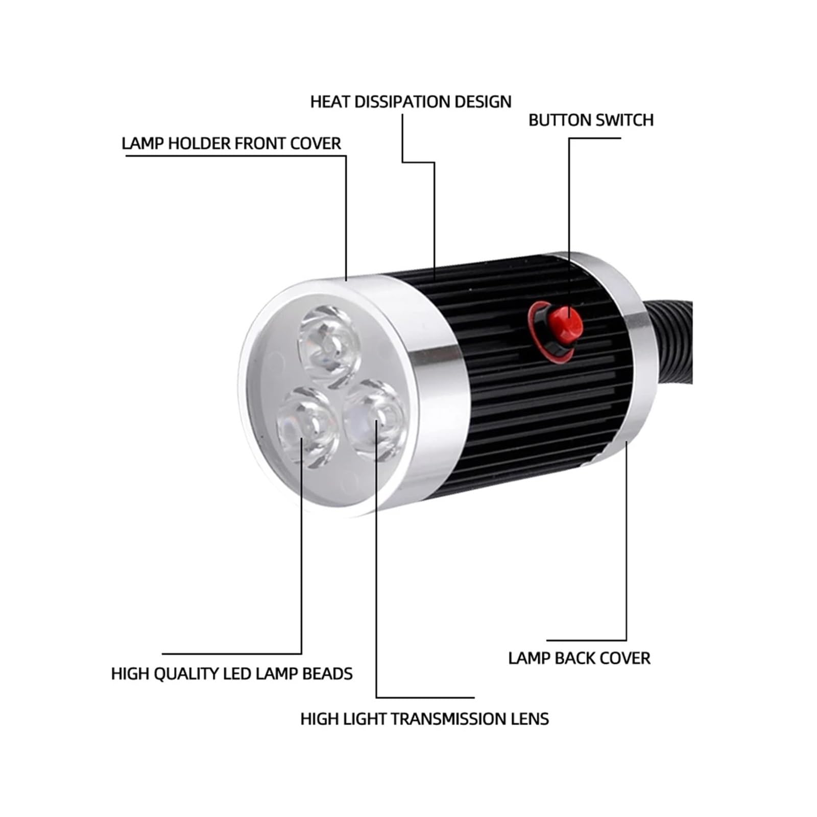 Oświetlenie tokarki, Lampa LED do obrabiarek 3W 6W 9W Długie ramię węża Warsztatowe światła robocze Magnetyczna/podstawa śrubowa Super jasna lampa przemysłowa(Switch magnetic base,9W)