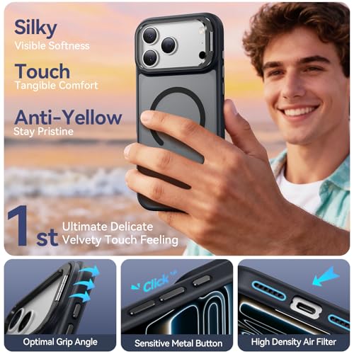 Image of for iPhone 17 Pro Max Case with Stash Lens Stand and 9H Screen Protector, Compatible with MagSafe, Military-Grade Drop Protection Phone Case for iPhone 17 Pro Max, 360 Full Protection, Black