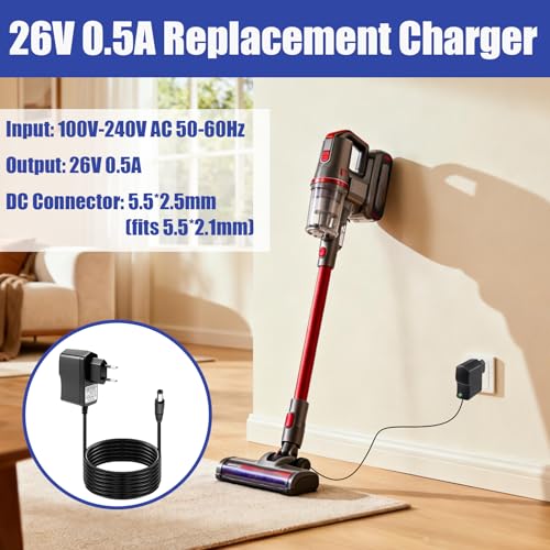 26V 0,5A Netzteil Ladegerät für Hoover H-Free 100 200 500 700 800, Ladegerät Netzteil Ersatz für Hoover Akku-Staubsauger, Akku Staubsauger Ladekabel 1,8m für HF122RH HF122GPT HF222UPT HF522SFP FD22BC