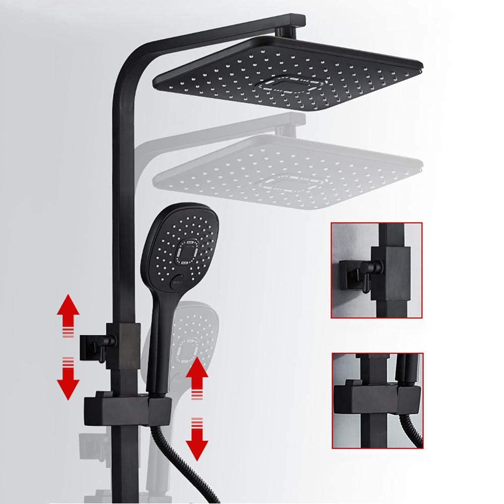 Bateria termostatyczna do łazienki czarny, zestaw prysznicowy z ekranem LED i półką, głowica prysznicowa 10 x 30 cm z prysznicem, system mieszania z głowicą prysznicową-chrom-B