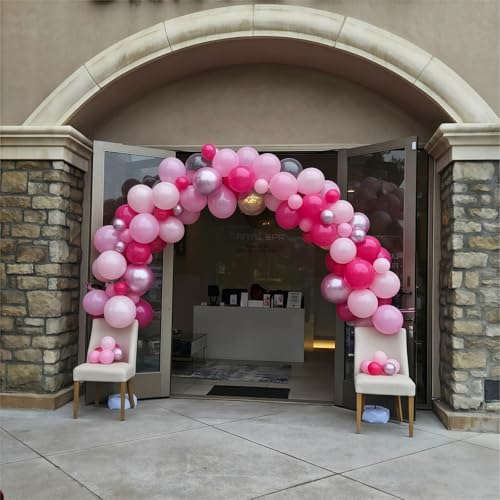 Image of Hot Pink Balloons Set, 60Pcs 12 Inch Light Macaron Baby Pink Helium Balloon with Pastel Metallic Confetti Soft Pink Latex Balloons for Girls Birthday Princess Wedding Baby Shower Party Decorations