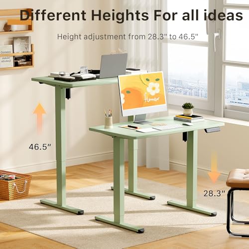 Image of JOY worker Small Electric Standing Desk, 35 inch x 20 inch Whole Piece Height Adjustable Desk with Memory Controller, Green Sit to Stand Workstation for Home Office
