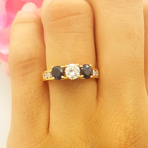 Dazzlingrock Collection 14K Solid Gold Round Cut Blue Sapphire & White Diamond Womens 3 Stone Engagement Bridal Ring2