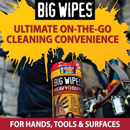 Image of BIG WIPES Heavy Duty Industrial Hand Cleaning Wipes, Textured Scrubbing Degreaser Wipes for Mechanics and Tool Cleaner - 25 Single Wipes (3 Pack)
