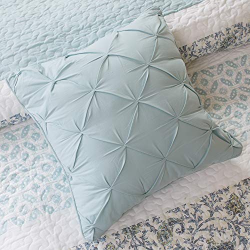Madison Park 100% Cotton Quilt Set Floral Print, Double Sided Stitching, All Season, Lightweight Coverlet Shabby Chic Bedding Layer, Matching Shams, Full/Queen, Light Teal 6 Piece #TOP4