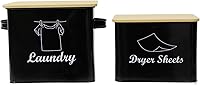 Vista 1 de Set of Laundry Powder Bin & Dryer Sheets Holder, Laundry Detergent Powder Storage Box with Scoop, Wooden Lid & Handles, Metal Laundry Dryer Sheet