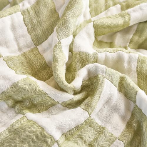 Image of SANACYNA Muslin Blankets for Adults 100% Cotton 6-Layer Gauze Green Grid Cooling Blanket Soft Breathable King Blanket for Sofa Couch Bed Coverlet Both Sides (Green Checkerboard, King 90 inch X 104 inch)
