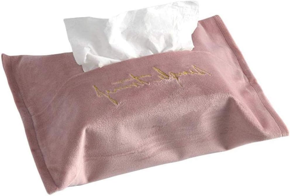 qiuqiu Embroidery Tissue Box Cover Tissue Box Holder for Bathroom Bedroom Office-Pink||26x19.2x0.7cm