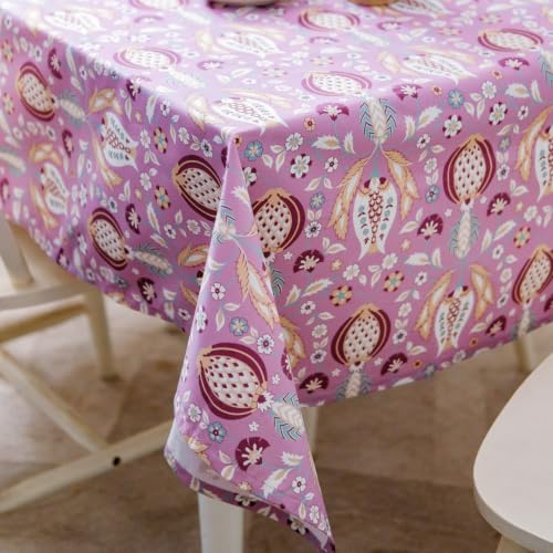 Image of THE YARD HOUSE Wipeable & Anti-Slip Cotton Table Cover for Family Dining, Party. Protects Against Spills, Scratches, Damages (Rosewater & Chestnut, 60 x 90 inch (Rectangle))
