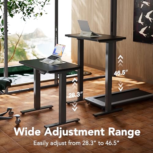 Image of HUANUO 32x19 Inch Small Electric Standing Desk, Adjustable, Black | Compact Home Office Desk, 176lbs Heavy Duty Lifting with 4 Height Presets. M8 Screw Holes Ready for DIY Mobile Wheels