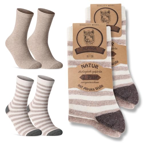 4 pares de calcetines de alpaca para hombre y mujer, calcetines de invierno, calcetines cálidos de lana, beige, 39-42