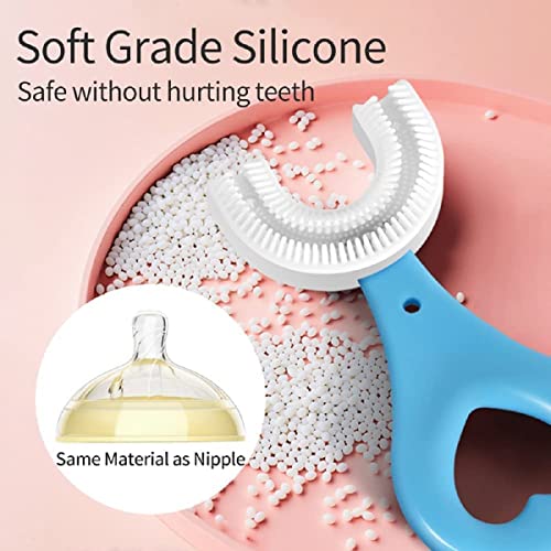 Image of U Shaped Toothbrush for Kids with Soft Silicone Brush Head for 360 Degree Oral Cleaning, Suitable For 2-6 Years Toddlers, Heart Design, Multicolor, Pack of 2