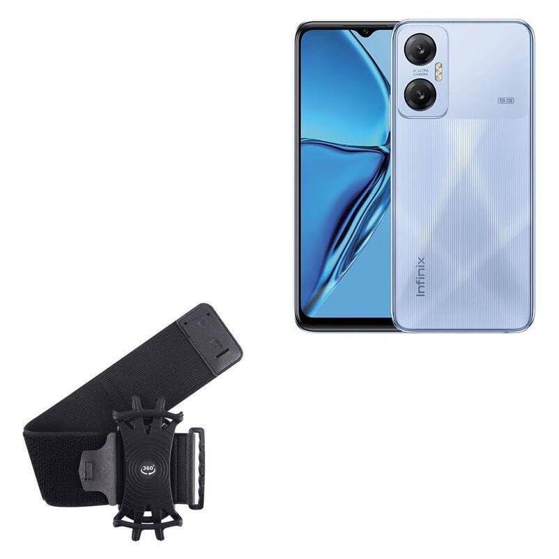 BoxWave Holster Compatible with Infinix Hot 20 5G - ActiveStretch Sport Armband, Adjustable Armband for Workout and Running - Jet Black