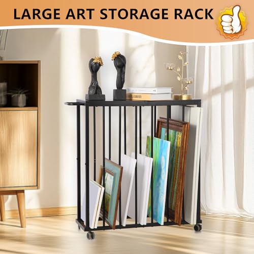 Image of Large Art Storage Rack, Art Canvas Storage Holder with Wheels, Art Storage Display Stands for Canvas, Frame, Drawing Board, Metal Crafts Print Rack for Art Display & Galleries