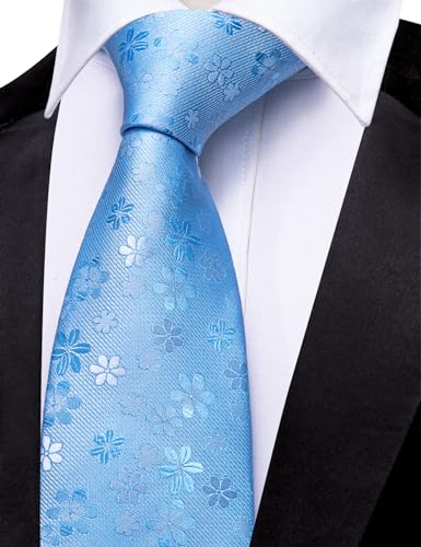 Image of Barry.Wang Floral Ties for Men Flower Necktie with Tie Clip Formal