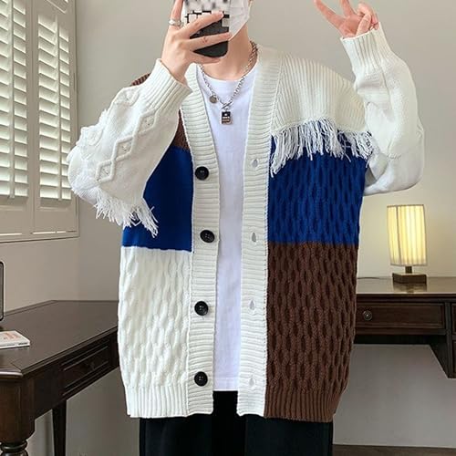 Men's Color Block V Neck Sweater Cardigan Kintted Casual Sweater Relaxed Fit Long Sleeve Sweaters2