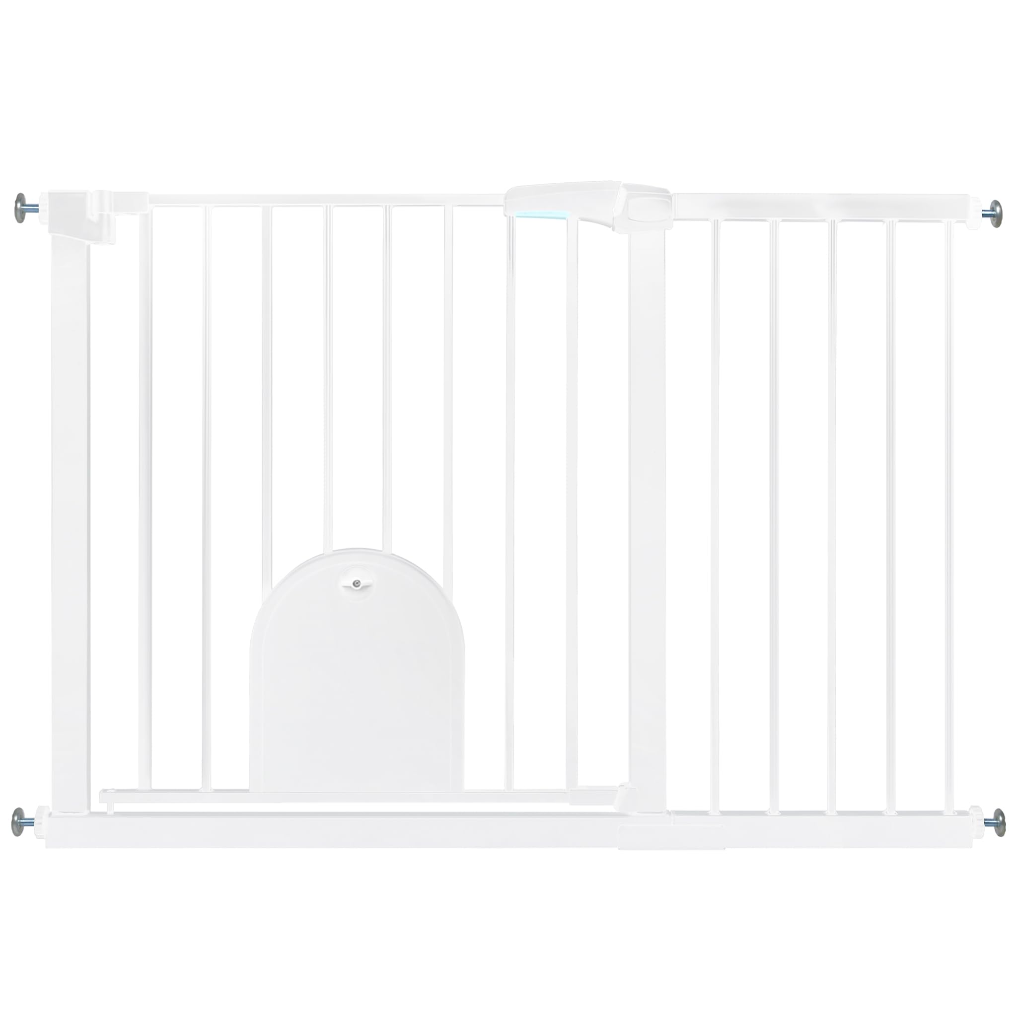 HENGMEI Treppenschutzgitter Türschutzgitter Treppengitter ohne Bohren Türgitter Baby Schutzgitter 105-115cm Schließt automatisch Gittertür aus Metall für Kindersicherheit, Weiß(mit Haustieretür)