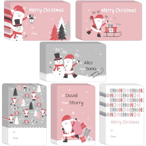 Étiquettes en papier rose Noël décoration hivernale et pastilles de colle pour cadeaux