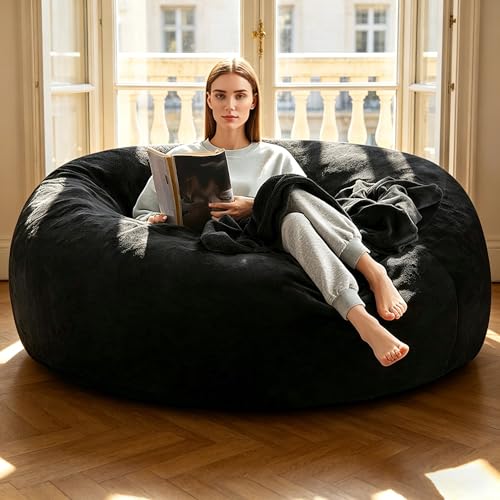Image of big bean bag chairs for adults，6FT，bean bag chair with filler included，memory foam chair，Removable and washable flannel cover, living room furniture, suitable for bedroom and dormitory.(Black, 6 Foot)