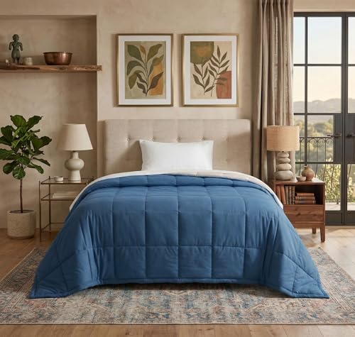 Image of VAS COLLECTIONS Reversible Single Bed Comforter 220 GSM Microfiber (60x90 Inch) | Soft Lightweight AC Comforter | All Season Quilt Duvet Blanket for Single Bed (Denim Blue)