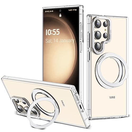 Image of Compatible with Samsung Galaxy S22 & S23 Ultra Case with 360Rotatable Magnetic Ring Stand Compatible with Mag-Safe Military Protection Shockproof Transparent Phone Case,Clear