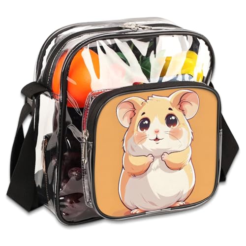 GzLeyigou Clear Crossbody Bag Stadium Approved Hamster Transparent Bag for Festivals, Sports Events, Concerts,Beach Bag for Women Men Clear Purse with Front Pocket Messenger Bag with Adjustable Strap