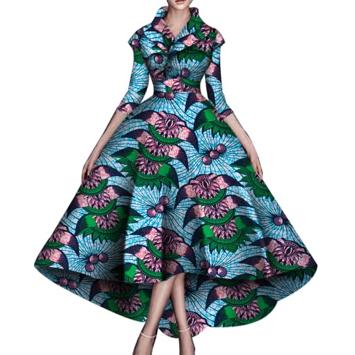 Image of African Dresses for Women A-line Floor-Length Dress Traditional Ankara Kente Print Evening Dress