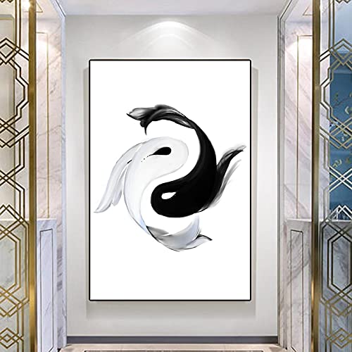 Affiche carpe noir et blanc art abstrait pour créer un salon scandinave apaisant