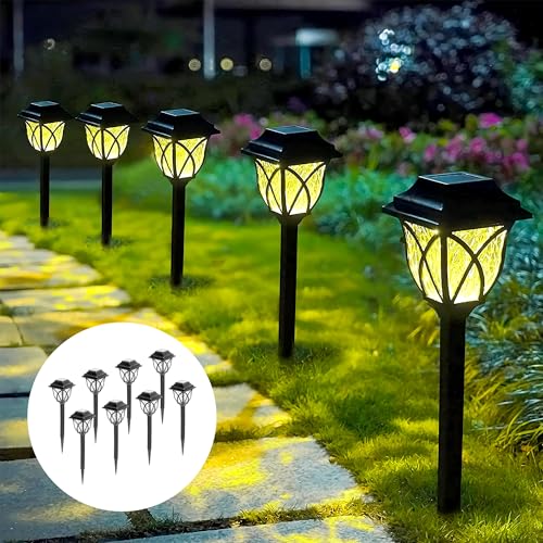 Luces Solares Para Camino Exterior, 8 PCS Luces Solares De Jardín, Impermeables Estacas Solares Para Jardin Con...
