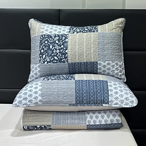 Grey Patchwork Quilt Set Full Queen Size Floral Plaid Reversible Quilted Bedspread Coverlet 3-Piece Lightweight Comforter Stitched Bedding Set Bed Sheet Set Cover Blanket With 2 Pillow Shams #TOP6