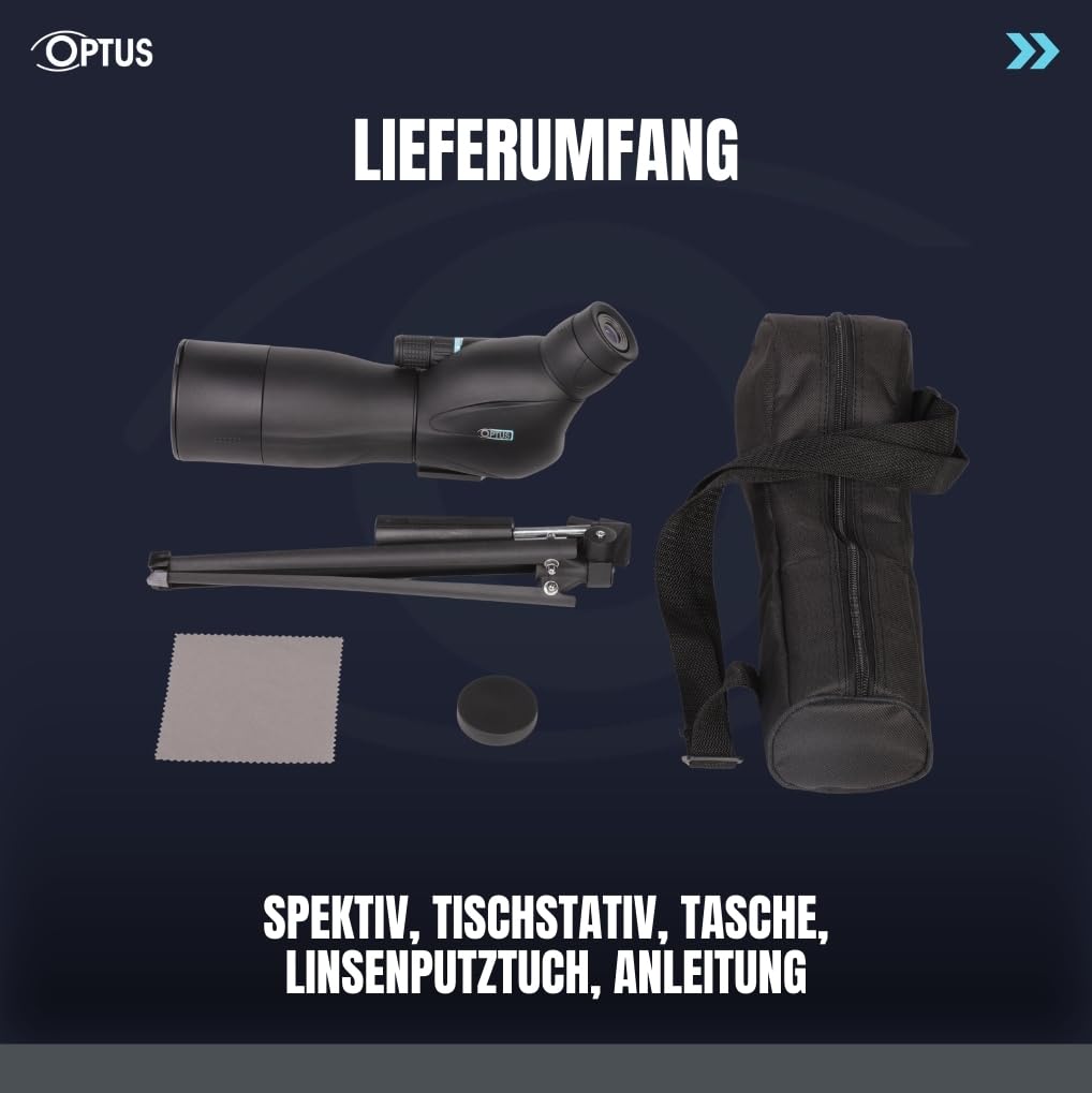 Optus Spektiv 20-60x60 Zoom Monokular Fernrohr mit Stativ, 45° Einblick, Twist-up-Augenmuschel, Teleskop für unterwegs Reisen Vogelbeobachtung