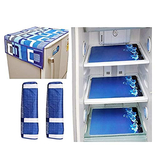 Kanushi Industries 1 Fridge Cover for Top with 6 Utility Pockets + 2 Handles Covers + 3 Fridge Mats