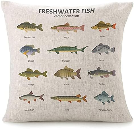 VERSUSWOLF Throw Pillow Covers for Couch Lake Fish Bed Or Sofa Pillows Case Beautiful Underwater Animal Colorful Cartoon Colorful Ornamental Wild Decorative Square Linen Cushion Covers 18"X18"