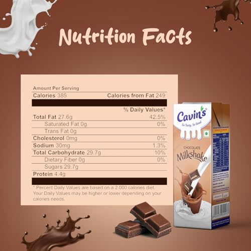 Image of Cavin's Chocolate Milkshake | Classic Chocolate Flavoured Ready to Drink Milk Beverage | Smooth & Creamy | No Added Preservatives | 180ml