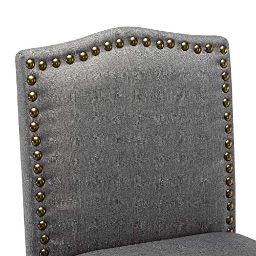 Lsspaid 28.5 Inches Fabric Backed Bar Stools Set Of 2, Fabric Counter Backed Bar Stools, Nailhead Barstools With Solid Wood Legs, Gray #TOP4