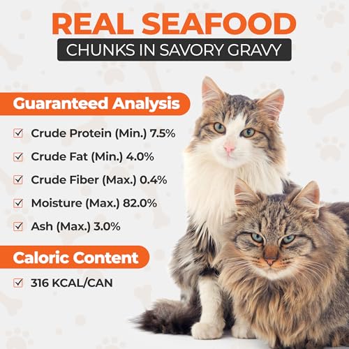 Image of Scoochie Pet Products Chef Scoochie's Tender Seafood Chunks in Gravy Wet Cat Food - Easy Open Pop-Top Cans - Protein & Essential Nutrients - Gourmet Meal for Indoor & Outdoor Cats 12 Cans (14 oz e.)