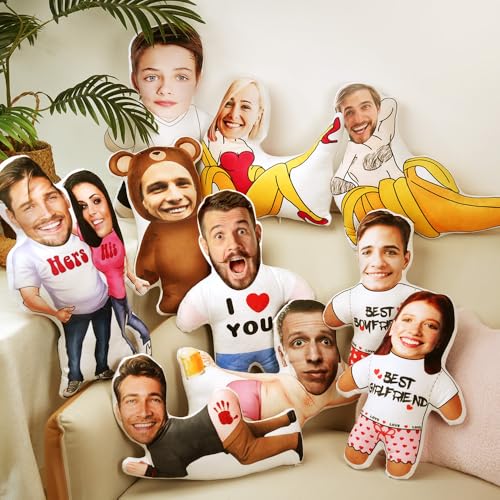 Smile lab - Cojín de cara [personalizable], cojín con fotos en forma de muñeco 3D, regalo único para cumpleaños, Navidad, decoración del hogar, para pareja, niño, animal de compañía