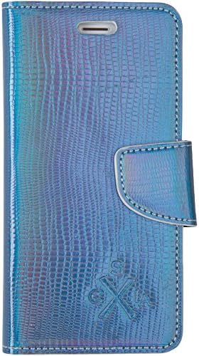 Candywirez Case Study Vegan Leather Wallet with Detachable iPhone 6 Plus/6s Plus Case - Metallic Blue Snake
