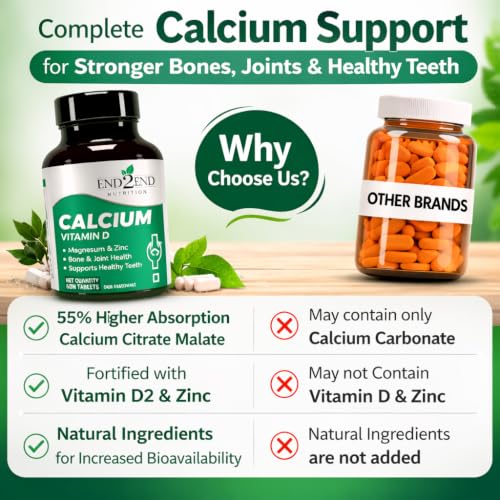 Image of End2End Nutrition Calcium Bone Health Formula with Calcium, Vitamin D3 Magnesium & Zinc Per Serving For Bone Health of Men &Women- 60 Tablets